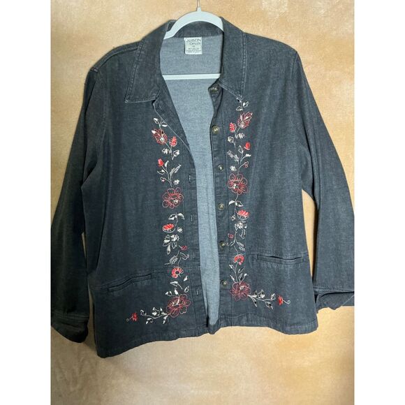 Allison Daley Denim Jacket & Pants Set Floral Embroidered Women's Outfit - Picture 4 of 12